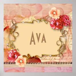 Pink Floral Girl Personalisiert Name Monogram Poster