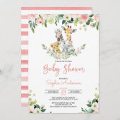 Pink Floral Girl Safari Jungle Animals Baby Dusche Einladung (Vorne/Hinten)