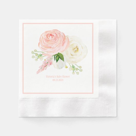 Pink Floral Girl Wasserfarbe Name Datum Kinderdusc Serviette (Vorderseite)