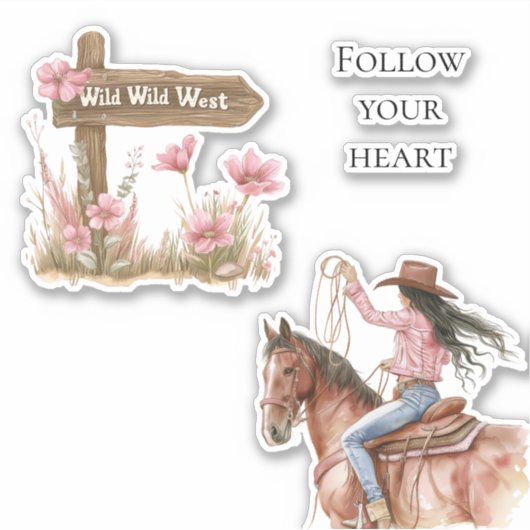 Pink Floral Girl Wild West Girl Aufkleber (Vorderseite)
