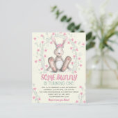 Pink Floral Girls Bunny Birthday Party Einladung Postkarte (Stehend Vorderseite)