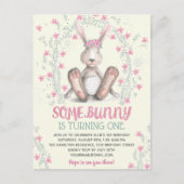 Pink Floral Girls Bunny Birthday Party Einladung Postkarte (Vorderseite)
