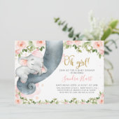 Pink Floral Girls Elephant Trunk Baby Dusche Einladung (Stehend Vorderseite)
