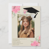 Pink Floral Girl's Foto Abschluss Ankündigung (Vorderseite)