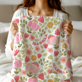 Pink Floral Girls Name Fleece Blanket