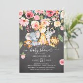 Pink Floral Girls Safari Tiere Kinderdusche Einladung (Stehend Vorderseite)