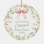 Pink Floral Girly Coquette 1. Weihnachten Verlobt Keramik Ornament (Hinten)