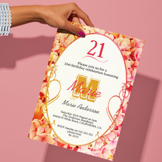 Pink Floral Girly Moderne Elegant 21. Geburtstag Einladung