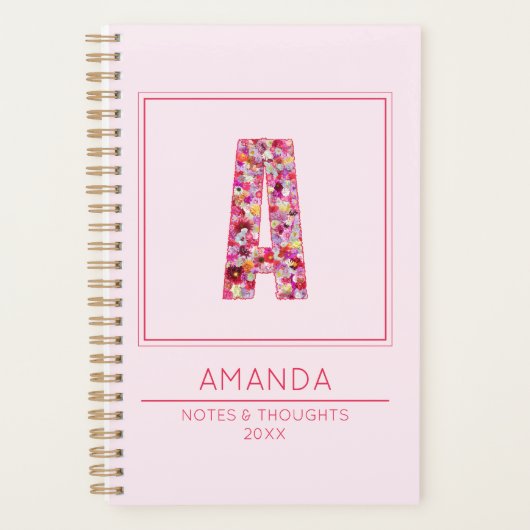 Pink Floral Girly Month Name Letter A Planer (Vorderseite)