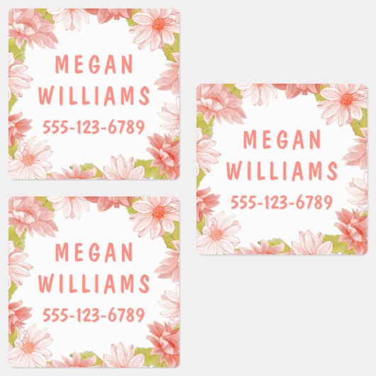 Pink Floral Girly Personalisierter Name Kleidung Etiketten (Gruppe)