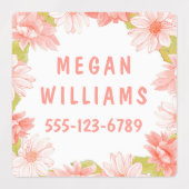 Pink Floral Girly Personalisierter Name Kleidung Etiketten (Design 1)
