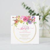Pink Floral Gold Accelerator Script Baby Shower In Einladung (Stehend Vorderseite)
