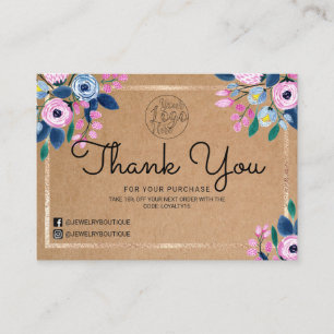 Pink Floral Gold Aquatercolor Kunde Vielen Dank Visitenkarte