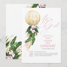 Pink Floral Gold Ballon Niedlich Tropical Baby Dus