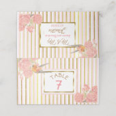 PInk Floral Gold Bird Wedding Tischnummer Platzkarte (Außenseite Aufgefaltet)