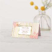 PInk Floral Gold Bird Wedding Tischnummer Platzkarte (Rückseite)