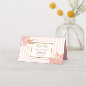 PInk Floral Gold Bird Wedding Tischnummer Platzkarte (Rückseite)
