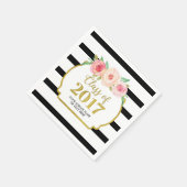Pink Floral Gold Black Stripes 2017 Abschluss Serviette (Ecke)