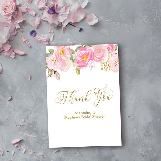 Pink Floral Gold Calligrafy Danke Platzkarte Begleitkarte