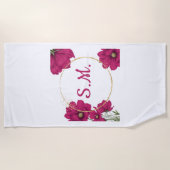 Pink Floral Gold Circle Beach Towel Strandtuch (Vorderseite)