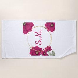 Pink Floral Gold Circle Beach Towel Strandtuch