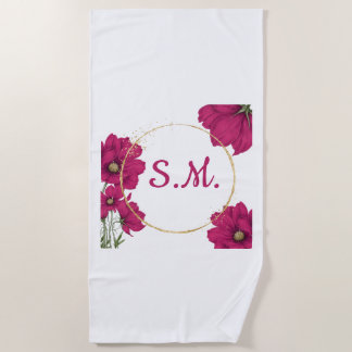 Pink Floral Gold Circle Beach Towel Strandtuch