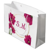 Pink Floral Gold Circle Gift Bag Große Geschenktüte (Rückseite Schrägansicht)