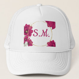 Pink Floral Gold Circle Hat Truckerkappe