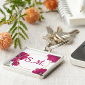 Pink Floral Gold Circle Keychain Schlüsselanhänger (Seite)