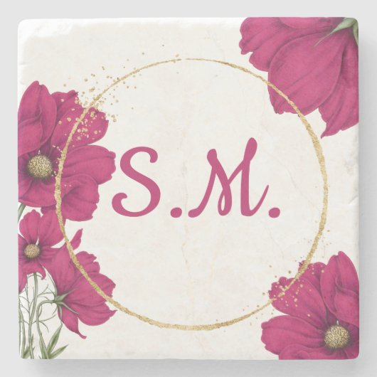 Pink Floral Gold Circle  Steinuntersetzer (Vorderseite)