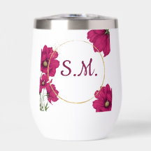 Pink Floral Gold Circle Wine Tumbler