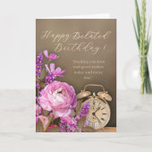 Pink Floral Gold Clock Belated Birthday Card Karte (Vorderseite)