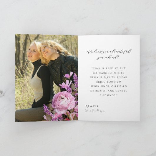 Pink Floral Gold Clock Belated Birthday Card Karte (Innenseite)