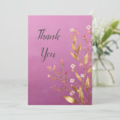 Pink Floral & Gold Foil Trim Danke Karte (Stehend Vorderseite)
