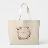 Pink Floral Gold Geometric Tote Bag Jumbo Stoffbeutel (Rückseite)