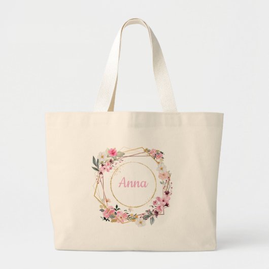 Pink Floral Gold Geometric Tote Bag Jumbo Stoffbeutel (Vorne)