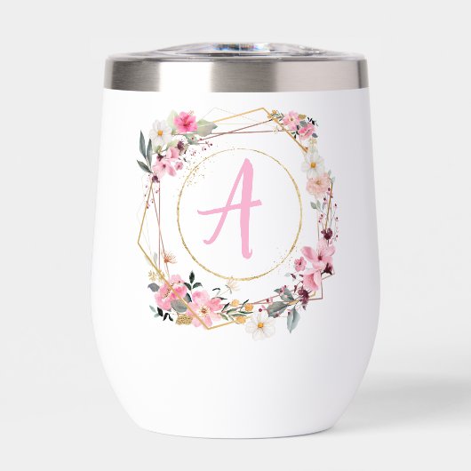 Pink Floral Gold Geometric Wine Tumbler (Vorderseite)