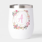 Pink Floral Gold Geometric Wine Tumbler (Rückseite)