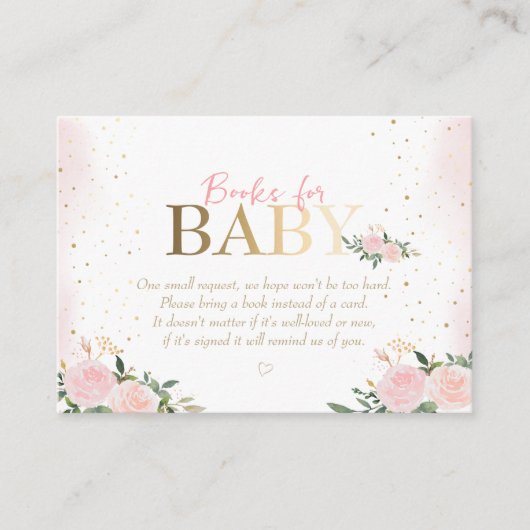 Pink Floral Gold Girl Babydusche Bücher für Baby Begleitkarte (Vorderseite)
