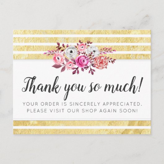 Pink Floral & Gold Glam Moderner Streifen Vielen D Postkarte (Vorderseite)