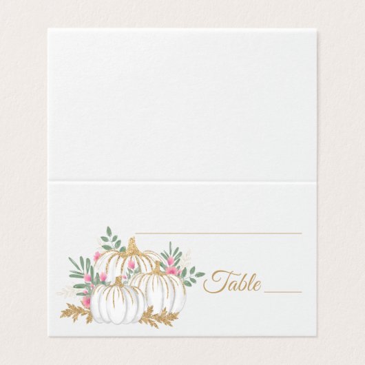 Pink Floral Gold Glitzer Pumpkin Party Platzkarte (Außenseite Aufgefaltet)