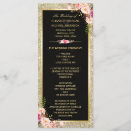 Pink Floral Gold Glitzer Sparkling Wedding Program Programm