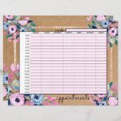 Pink Floral Gold Kraft Paper Business Termine (Vorne/Hinten)