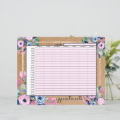 Pink Floral Gold Kraft Paper Business Termine (Stehend Vorderseite)