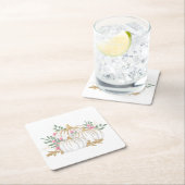 Pink Floral Gold Pumpkin Hochzeit im Herbst Ernted Rechteckiger Pappuntersetzer (Vor Ort)