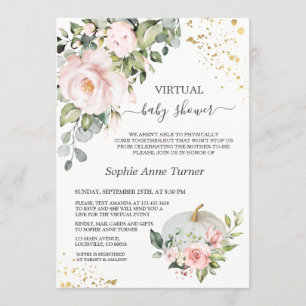 Pink Floral Gold Pumpkin Virtual Baby Dusche Einladung