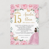 Pink Floral Gold Quinceañera Quince 15 Prayer Card Begleitkarte (Vorderseite)