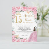 Pink Floral Gold Quinceañera Quince 15 Prayer Card Begleitkarte (Stehend Vorderseite)