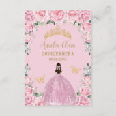 Pink Floral Gold Quinceañera Quince 15 Prayer Card Begleitkarte (Rückseite)