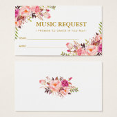 Pink Floral Gold Wedding Music Song Request Card (Vorne & Hinten)